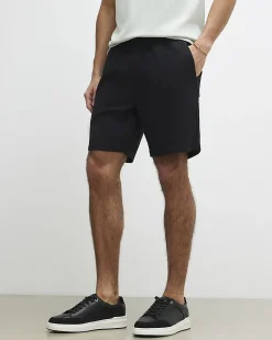 Black Regular Fit Stretch Textured Shorts