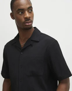 Black Regular Fit Textured Revere Shirt