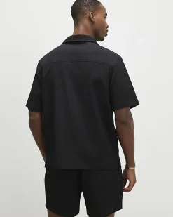Black Regular Fit Textured Revere Shirt