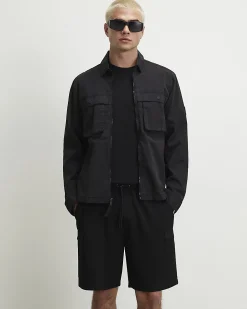 Black Regular Fit Textured Cargo Shorts