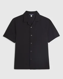 Black Regular Fit Textured Revere Shirt