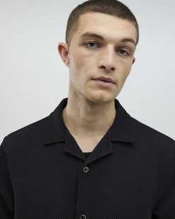 Black Regular Fit Textured Revere Shirt