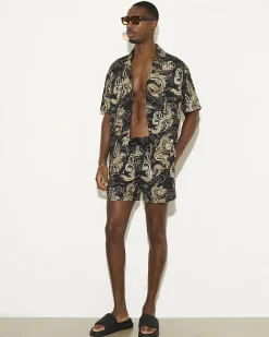 Black Regular Length Printed Swim Short