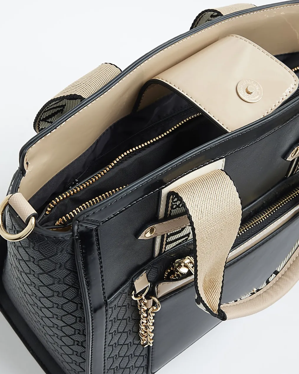Black RI Monogram Grab Handle Tote Bag