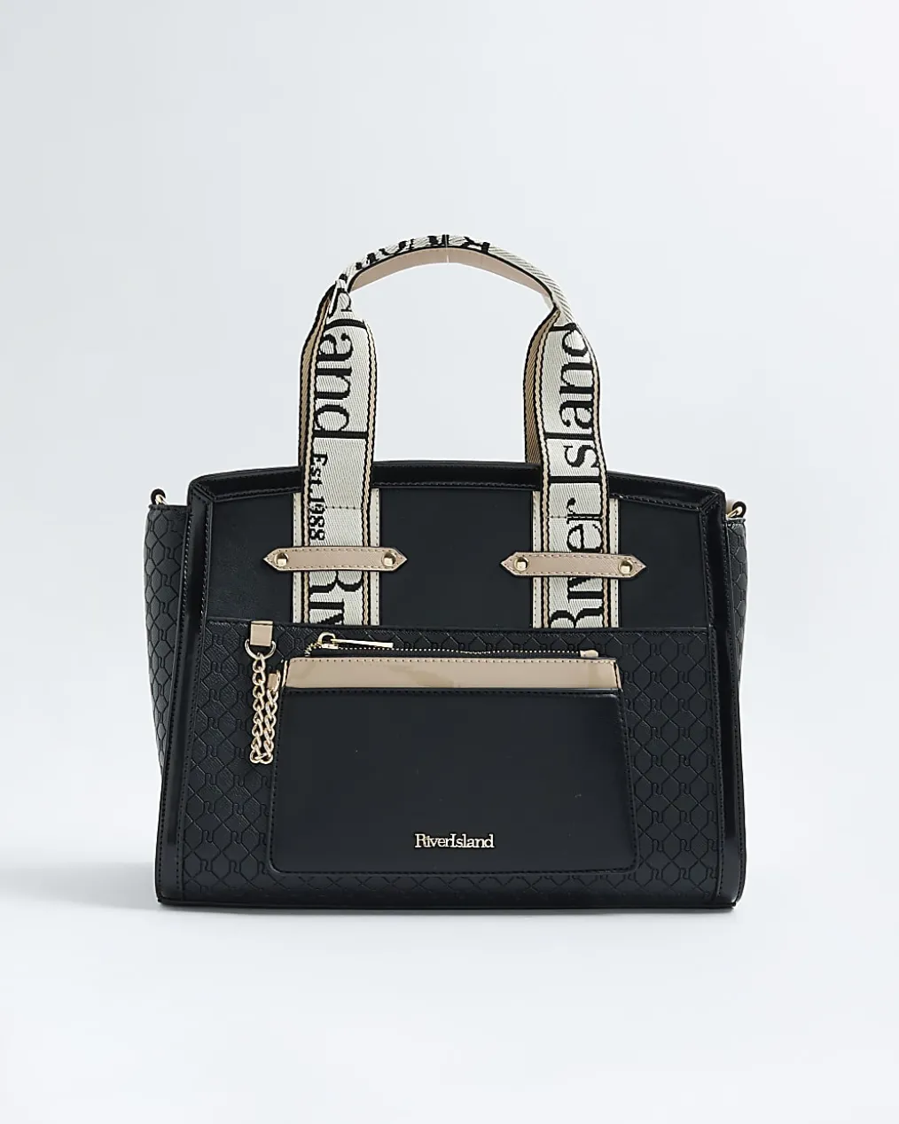 Black RI Monogram Grab Handle Tote Bag