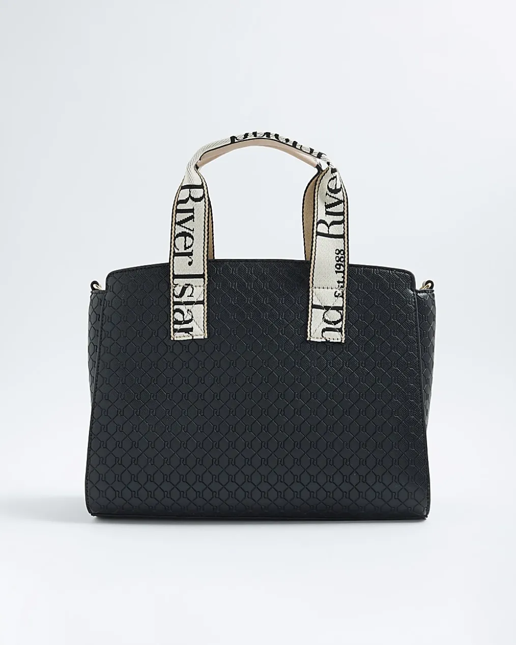 Black RI Monogram Grab Handle Tote Bag
