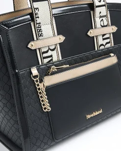 Black RI Monogram Grab Handle Tote Bag