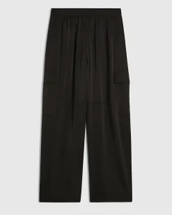 Black Satin Cargo Trousers
