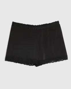 Black Satin Lace Trim Shorts