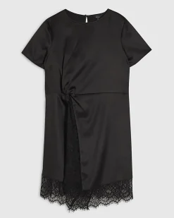 Black Satin Twist Side Mini Dress
