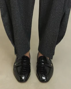 Black Scallop Edge Patent Loafers