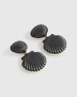 Black Seashell Drop Earrings