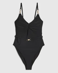 Black Shaping Belted Gold Detail Swimsuit