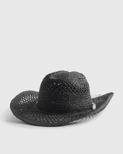 Black Shell Band Raffia Hat