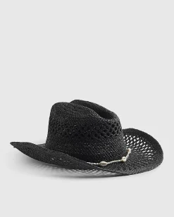 Black Shell Band Raffia Hat