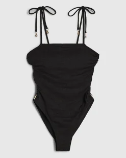 Black Shell Side Trim Strappy Tie Swimsuit