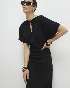 Black Short Angel Sleeve Cut Out Dress