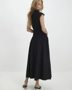 Black Short Sleeve Hybrid Drape Maxi Dress
