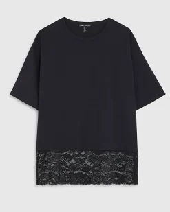 Black Short Sleeve Lace Hem T-shirt