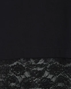 Black Short Sleeve Lace Hem T-shirt