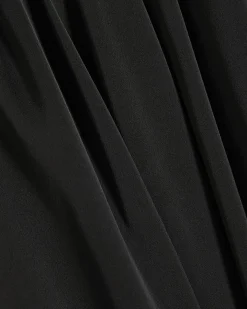 Black Short Sleeve Pleated Neck Mini Dress