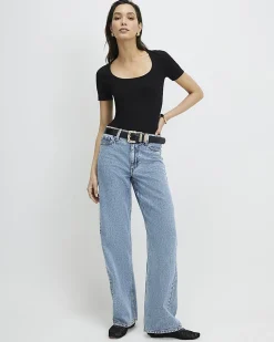 Black Short Sleeve Scoop Neck Top