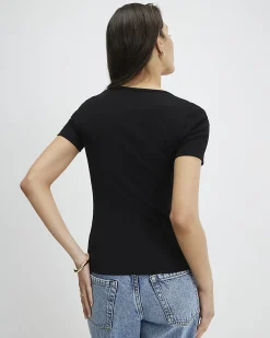 Black Short Sleeve Scoop Neck Top