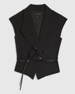 Black Sleeveless Belted Waistcoat