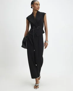Black Sleeveless Belted Waistcoat