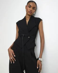 Black Sleeveless Belted Waistcoat