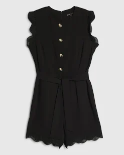 Black Sleeveless Button Detail Playsuit