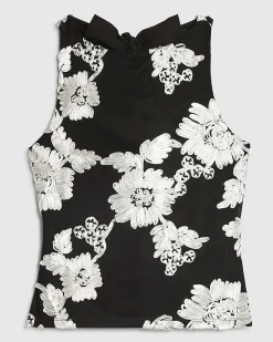 Black Sleeveless Cornelli Racer Neck Top