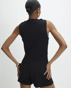 Black Sleeveless 3D Plisse Ruffle Playsuit