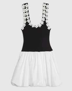 Black Sleeveless Floral Bubble Hem Mini Dress