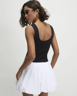 Black Sleeveless Floral Bubble Hem Mini Dress