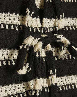 Black Sleeveless Striped crochet Waistcoat