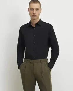 Black Slim Fit Cotton Blend Shirt