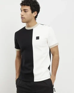 Black Slim Fit Cotton Blocked T-Shirt