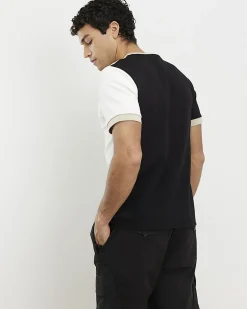 Black Slim Fit Cotton Blocked T-Shirt