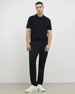 Black Slim Fit Essential Knit Polo Shirt