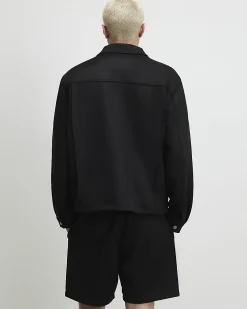 Black Slim Fit Faux Suedette Overshirt