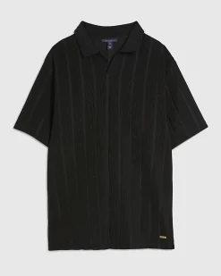 Black Slim Fit Open Neck Polo Shirt