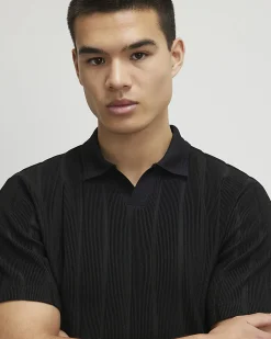Black Slim Fit Open Neck Polo Shirt
