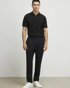 Black Slim Fit Open Neck Polo Shirt