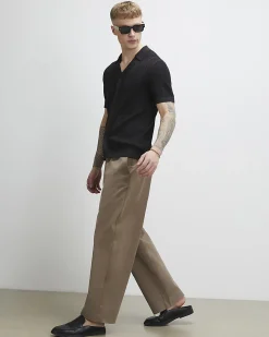 Black Slim Fit Open Neck Knitted Shirt