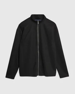 Black Slim Fit Pique Zip Funnel Sweatshirt