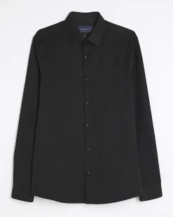 Black Slim Fit Premium Cotton Blend Shirt