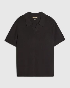 Black Slim Fit Premium Textured Knit Polo