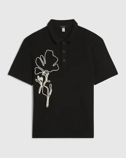Black Slim Fit Rope Floral Polo Shirt
