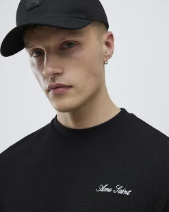 Black Slim Fit Textured Crew Neck T-Shirt
